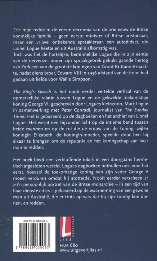 Boek "The King's Speech" met beschrijving van het verhaal over de koninklijke familie.
