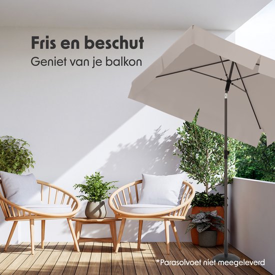 LifeGoods Parasol - Tuin - Balkonparasol - 200x125cm - 30° Kantelbaar - Waterdicht - met Hoes - Taupe