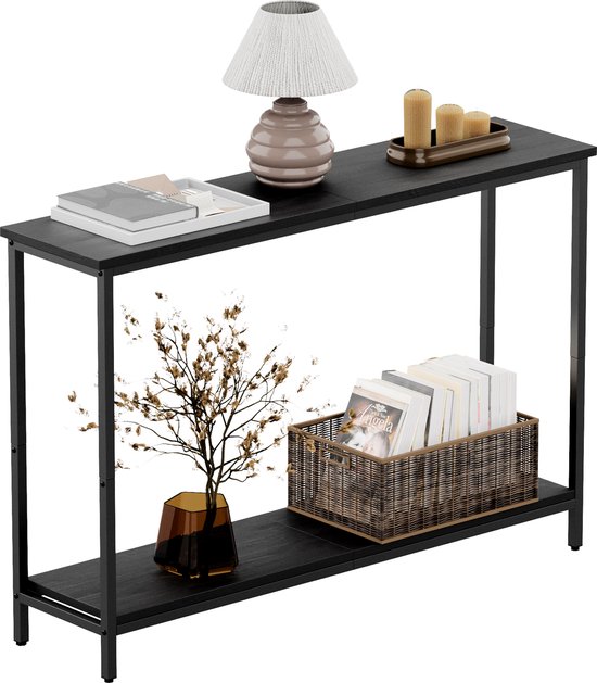 IN.HOMEXL Garry - Table murale - Table d'entrée - Table d'appoint - Buffet - 75 x 25 x 75 cm (L x L x H) - Design industriel - Métal - Bois - Marron / Zwart