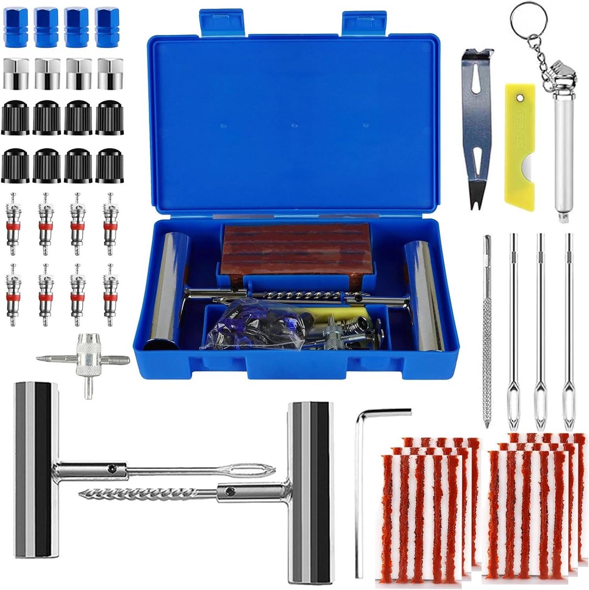 Allecto Plus - Banden Reparatie Set 66-delig Met Bandenspanningspen - Auto Motorfiets Vrachtwagen Tractor Camper SUV Jeep
