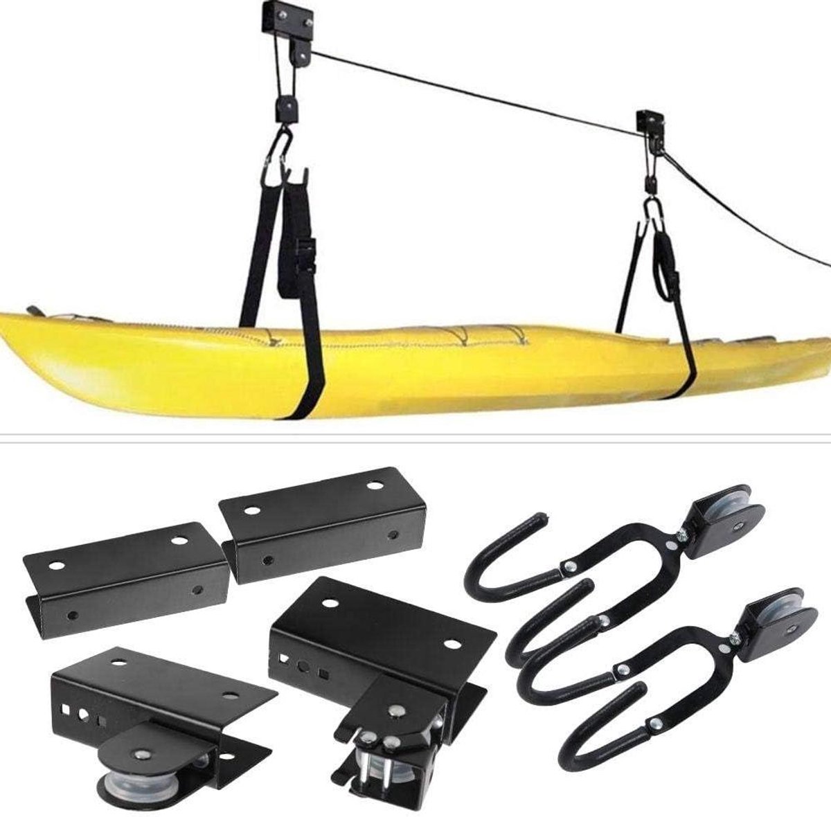Allecto Plus - Plafondlift voor kajak en kano - Duurzaam touw - Hangende flessenkabel - Peddelboot snowboard surfplank kano fiets - 125 lb capaciteit