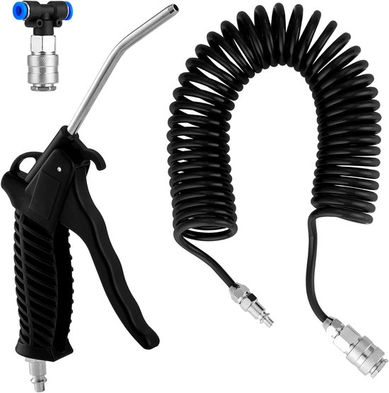 Luchtblaaspistool voor stofreiniging - 5 meter perslucht spiraalslang - flexibele slang - stopcontact (4 x 6 mm)