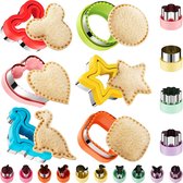 Set van 20 stuks voor kinderen: sandwich uitsteker en sealer, Sheller Holiday hartvormige koekjesvorm in fruit- en groentevorm, lunchbox voor jongens en meisjes met Mickey Mouse-dinosaurussterren en meer