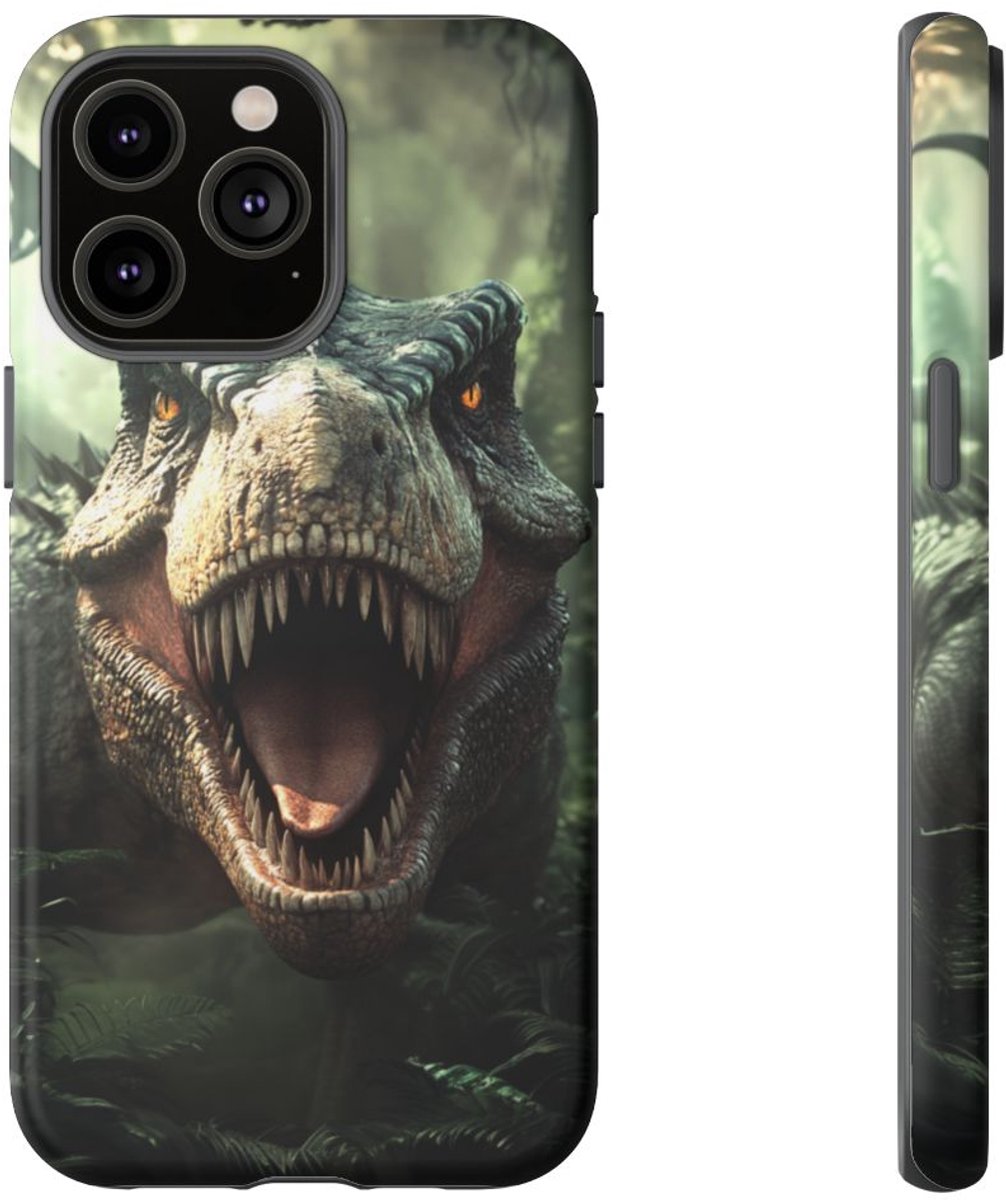 Stoere Dinosaurus in Jungle – Telefoonhoesje Geschikt voor iPhone 14 Pro Max