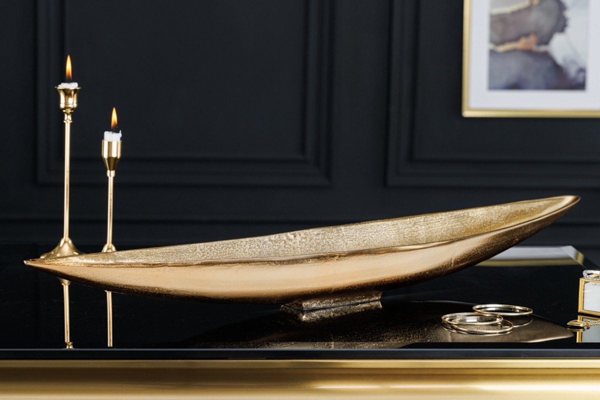 Handgemaakte decoratieve kom GOLD LEAF 80cm antiek goud aluminium - 42724