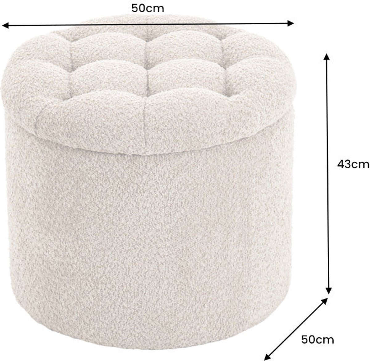 Ronde kruk MODERN BAROQUE 50cm champagne bouclé met opbergruimte - 45066