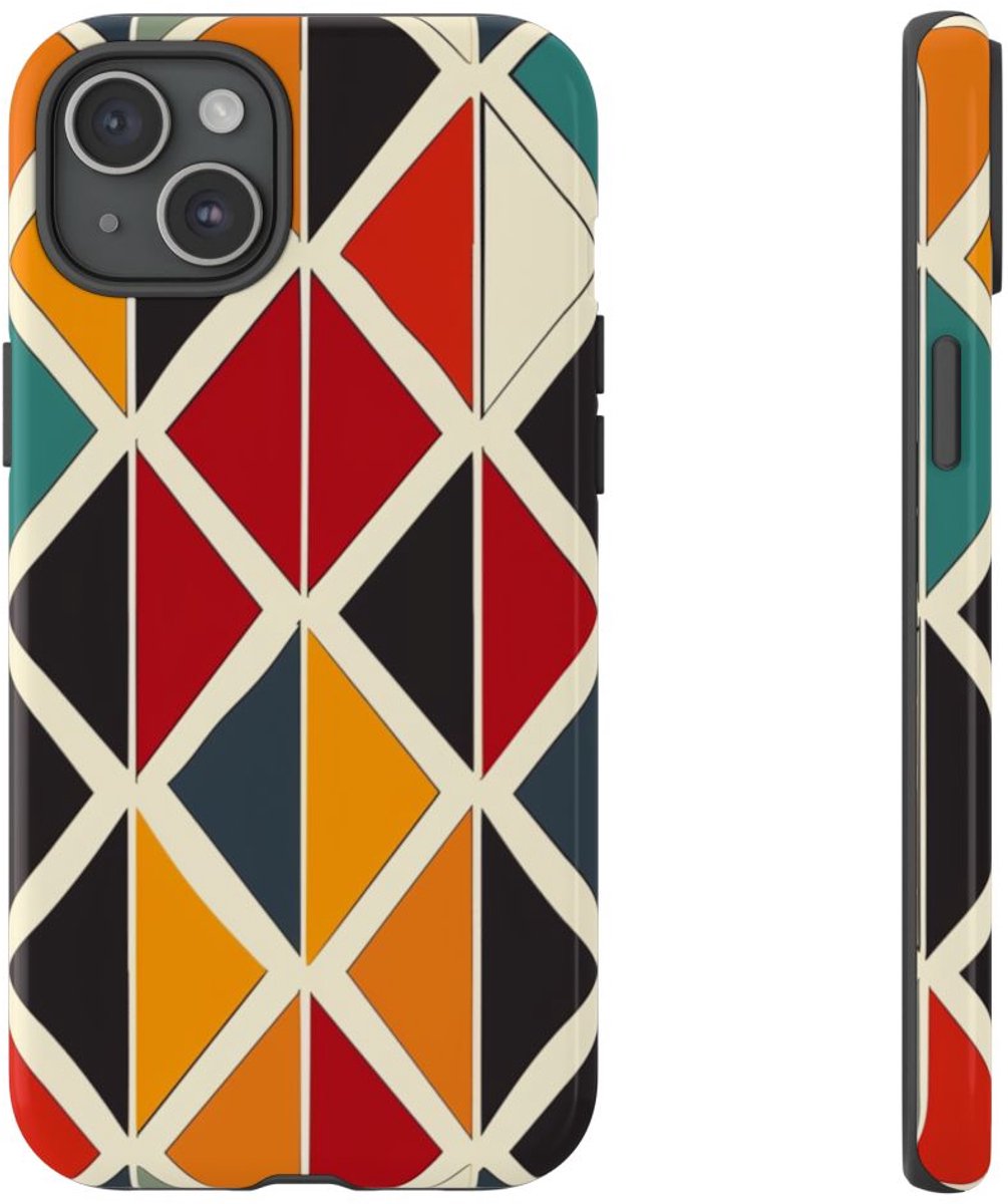 Kleurrijk Geometrisch Diamantpatroon – Telefoonhoesje Geschikt voor iPhone 15 Plus