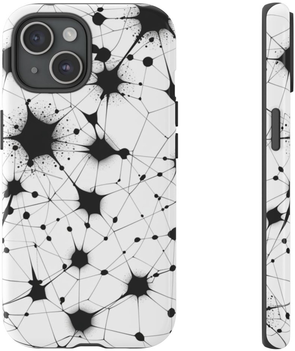 Zwart-Wit Abstract Netwerkpatroon – Telefoonhoesje Geschikt voor iPhone 15