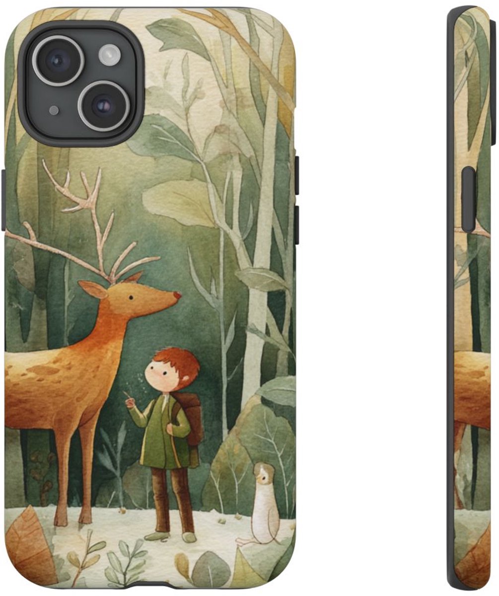 Kind en Hert in Bos Aquarel – Telefoonhoesje Geschikt voor iPhone 15 Plus