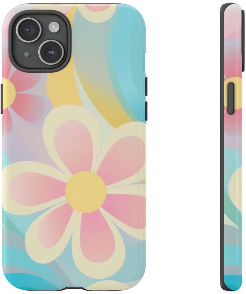 Pastel Groovy Bloemenpatroon – Telefoonhoesje Geschikt voor iPhone 15 Plus