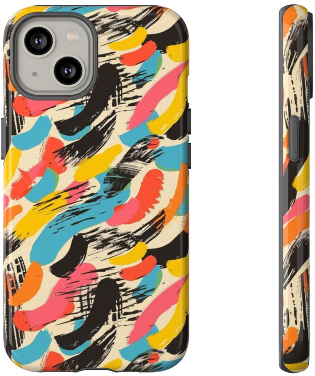 Levendig Abstract Penseelstrepenpatroon – Telefoonhoesje Geschikt voor iPhone 14