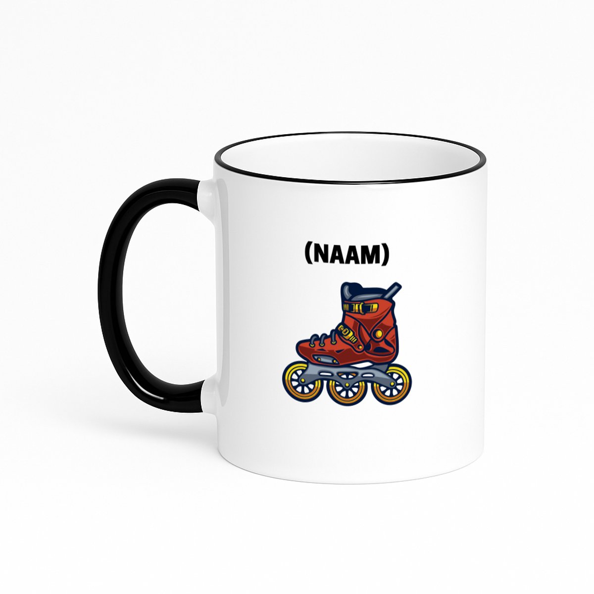 Hacebo® - Rolschaats met eigen naam koffiebeker met gekleurde rand zwart - Sport - fanatieke rolschaatsers - thee mok - koffie beker - sport - verjaardagscadeau - klein cadeautje - kado - gift - geschenk - verrassing - koffiemok - 330 ML