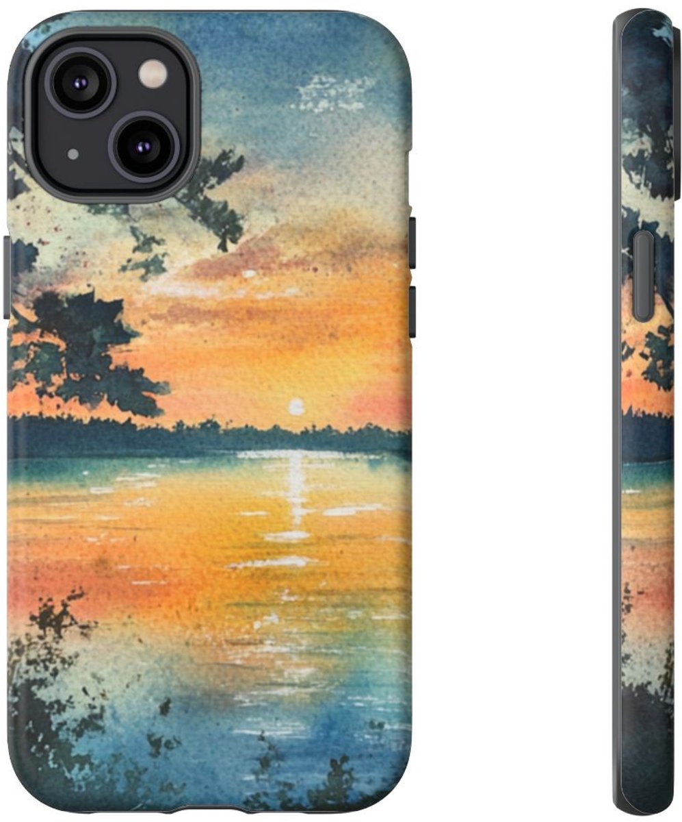 Zeilboot bij Schemering in Aquarel – Telefoonhoesje Geschikt voor iPhone 14 Plus
