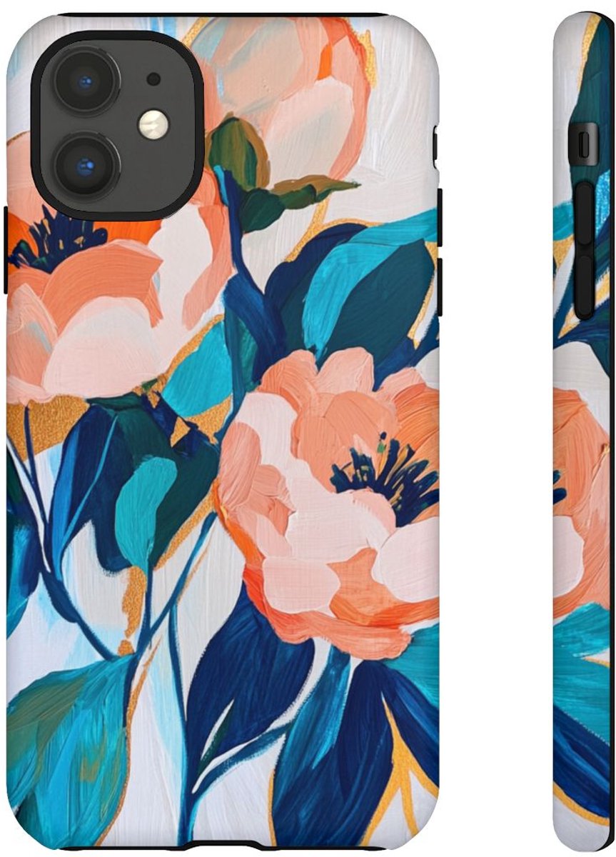 Abstracte Perzikbloemen op Schildering – Telefoonhoesje Geschikt voor iPhone 11