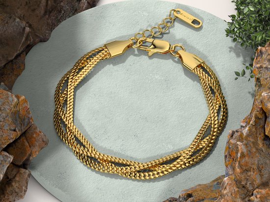 Malinsi® Armband Dames Triplet Chain - Gold Plated RVS - Verstelbaar 17-20,5cm - Sieraden Armbanden Vrouw Goudkleurig