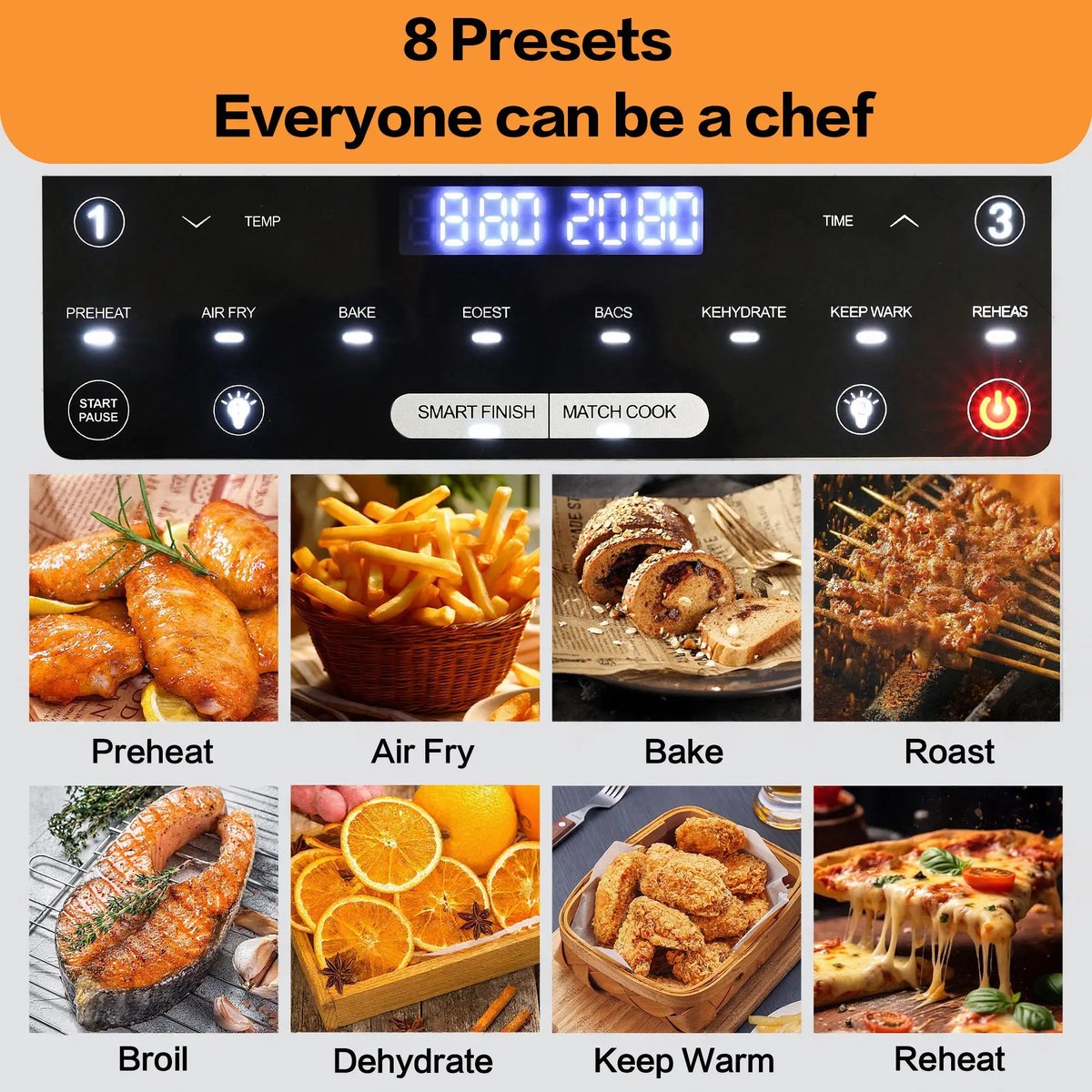 Afbeelding 3 van Heteluchtfriteuse – Airfryer - Airfryer Oven XXL - 12L - 2000W - 240V - 8 Voorgeprogrammeerde Programma's - Dubbele Kookkamer Instelbaar - LED Touchscreen - Kijkvenster - Zwart