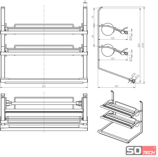Tringle De Cuisine Style Linero 600 Mm Noir - Système Rangement Mural Aluminium, Design épuré