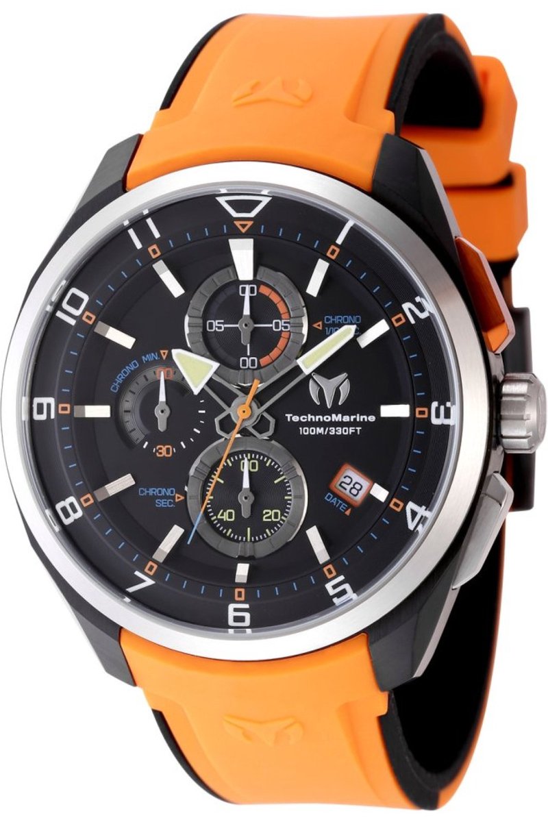 TechnoMarine OCEAN - QUANTUM TM-318128 Heren Horloge - Waterdicht - Analoog - Quartz Uurwerk - Roestvrij Staal met zwarte Wijzerplaat - 44mm