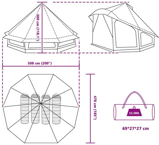vidaXL - Familietent - Tipi - in - Grijs - en - Oranje - voor - 10 - Personen - - - Waterdicht van Vidaxl — afbeelding 2