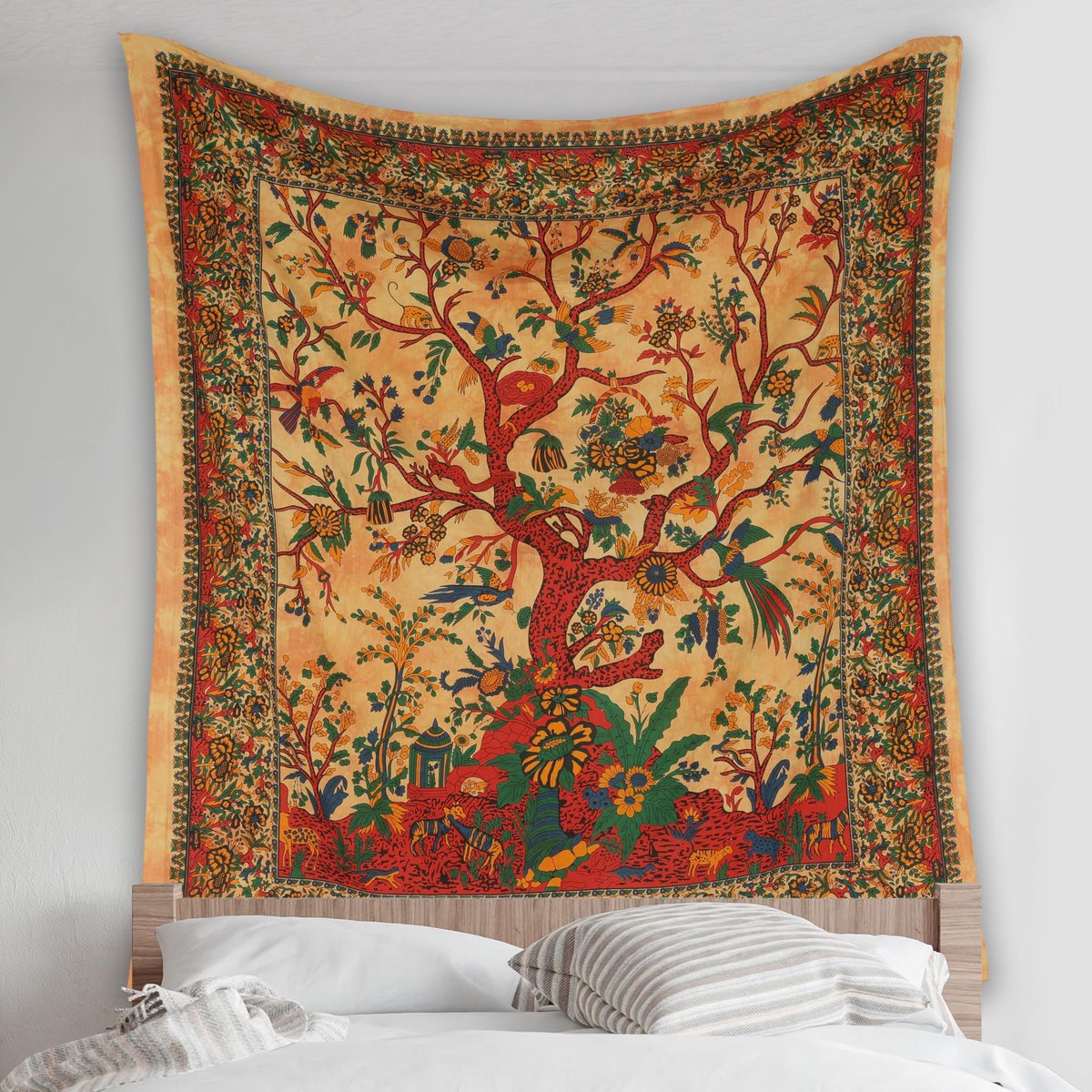 Unyqoos Decoratief Wandkleed Gele Boom voor Woon- en Slaapkamer Bohemian Stijl 137 x 213 cm geel
