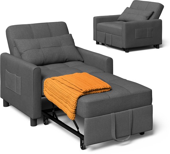 Xbro Slaapbank, 3-in-1 Opvouwbare Slaapstoel met Verstelbare Rugleuning, Ligstoel en Eenpersoonsbed voor Woonkamer, Slaapkamer of Logeerkamer, Maat L