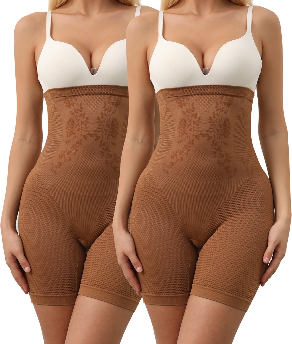 VIMOSE High waist Corrigerend Broekje Dames 2 Artikelen-Billen lift broekje-Shapewear-broekje voor onder jurk-Corrigerend ondergoed voor billen buik en dijen-tegen hip dips-tummy control-Shapetape-Bruin-L