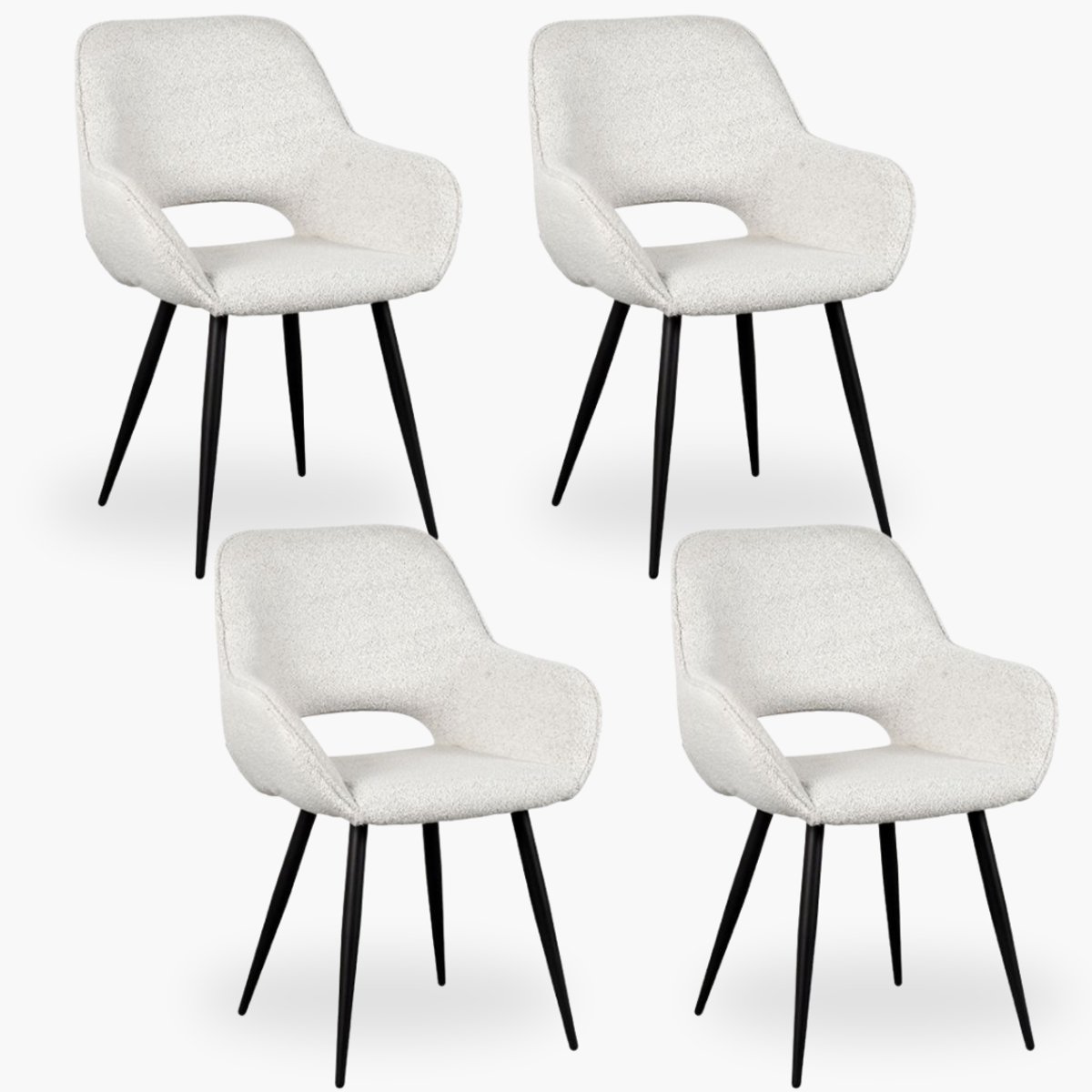 4x Eetkamerstoel Jenna - Ivoor Boucle - Set van 4 - Wit - Met Armleuning