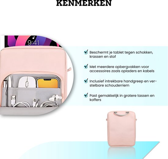 Étui pour tablette Somstyle compatible avec les Tablettes de 9 à 11 pouces - Étui de transport avec bandoulière - Rose