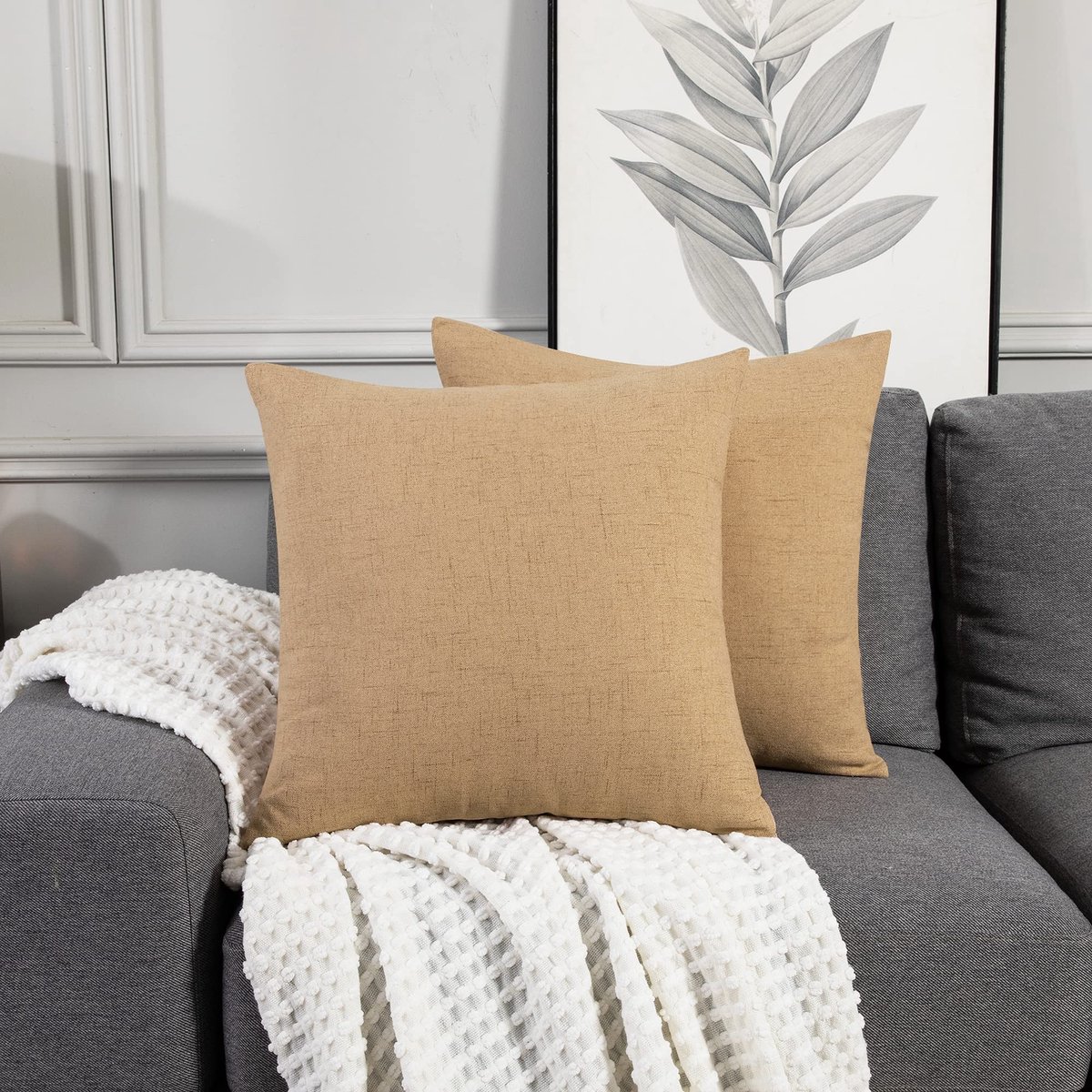 Ibenzoa Kussenhoezen in Linnenlook met Verborgen Ritssluiting voor Decoratie 45 x 45 cm Donkergeel Set van 2 beige