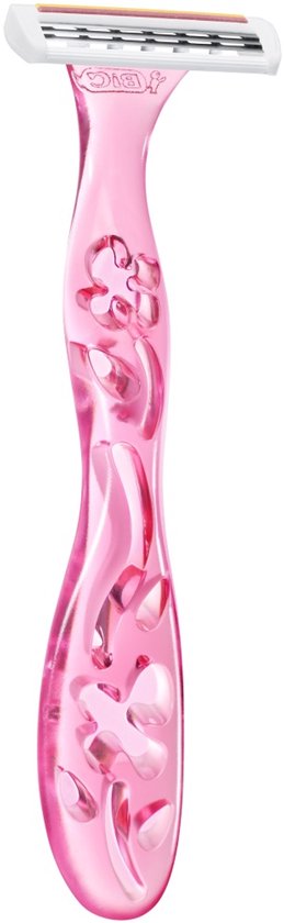 Roze BIC Miss Soleil Sensitive scheermes met bloemendecoratie op de steel.