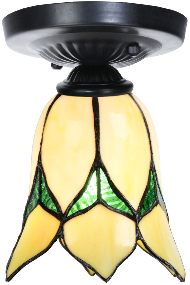 Tiffany plafonnière zwart met Lovely Flower Yellow - Art Deco Trade