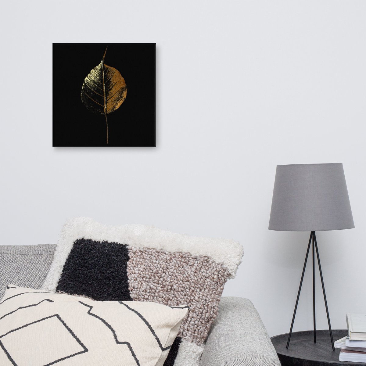 Acrylglas Kunstwerk met Bladgoud – Goudkleurig Blad op Zwarte Achtergrond – Luxe Wanddecoratie | Uniek Design