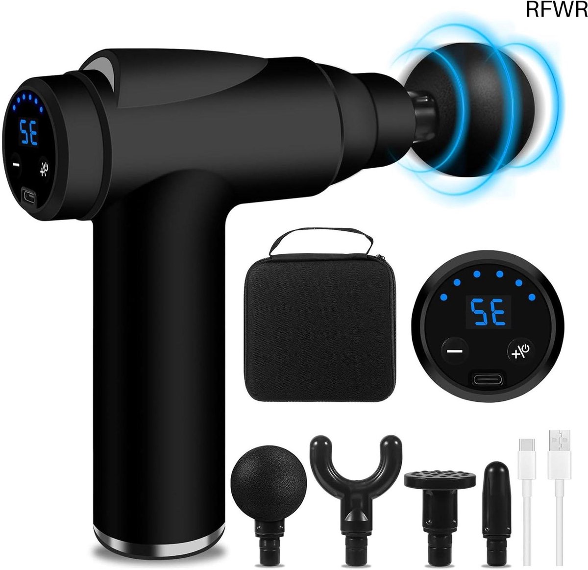 RFWR® Mini Massagepistool met 32 Snelheden en 4 Massagekoppen - Draagbaar en Stil