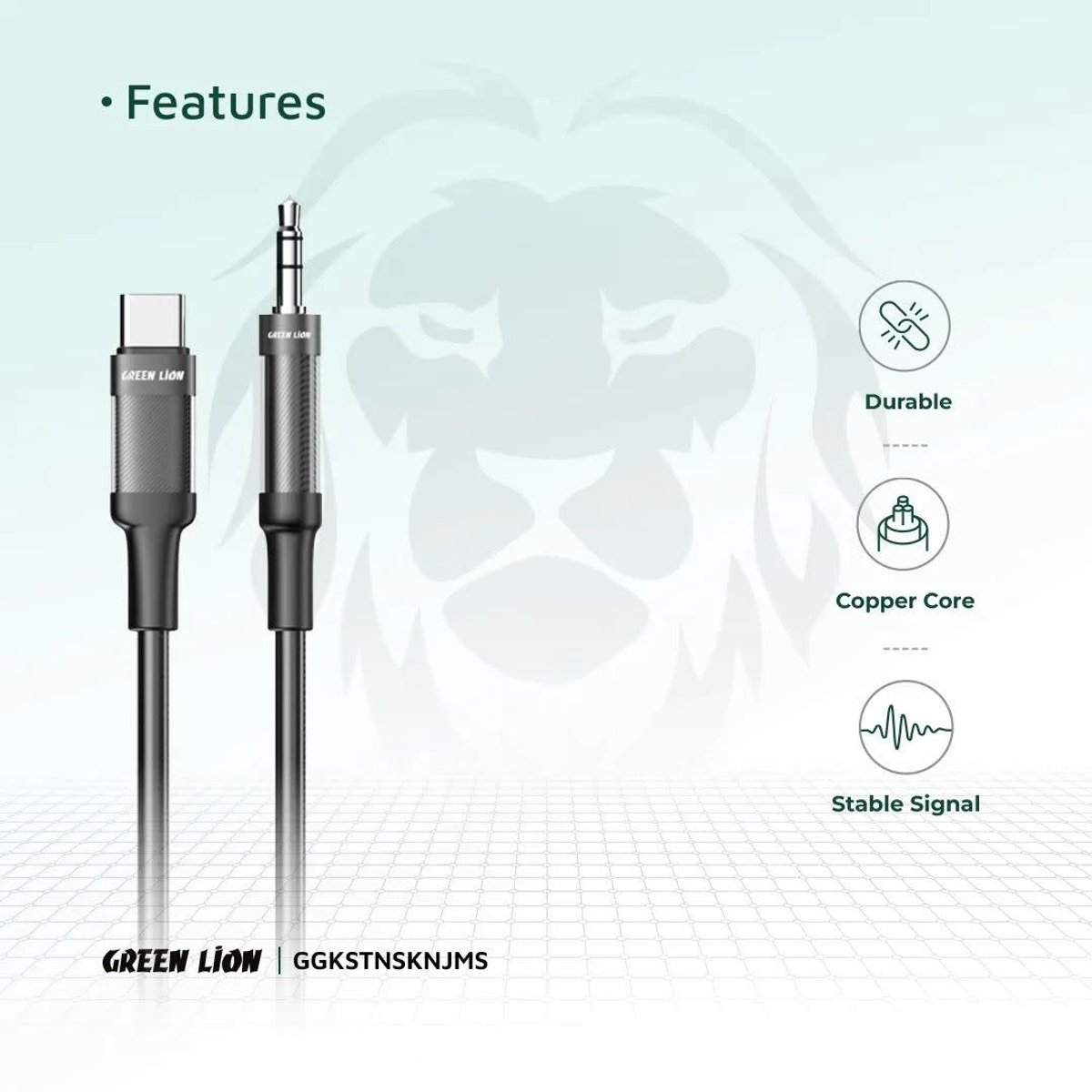 Green Lion USB-C to AUX - 100cm Braided Cable - Zwart