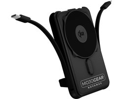 MOJOGEAR NovaMag All-in-1 Powerbank 10.000 mAh – Draadloos Qi2 supersnel opladen - Ingebouwde USB-C en Lightning kabel – Geschikt voor iPhone en Samsung - MagSafe powerbank - LED-indicator - Zwart