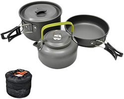 Opvouwbare Camping Kookset voor 2-3 Personen - Inclusief Steelpan, Pan en Theepot - Lichtgewicht en Duurzaam - Ideaal voor Kamperen, Picknicken en Wandelvakanties