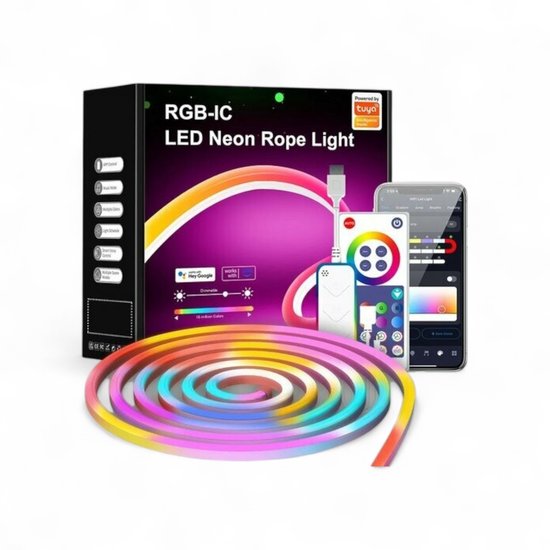Bande LED NÉON | 5 mètres | RGB | IP67 étanche | LED SMD5050 | Siliconen souple | Diffuseur de bande LED | Bande lumineuse flexible au néon | Fonctionne avec les applications (Tuya et Smartlife)