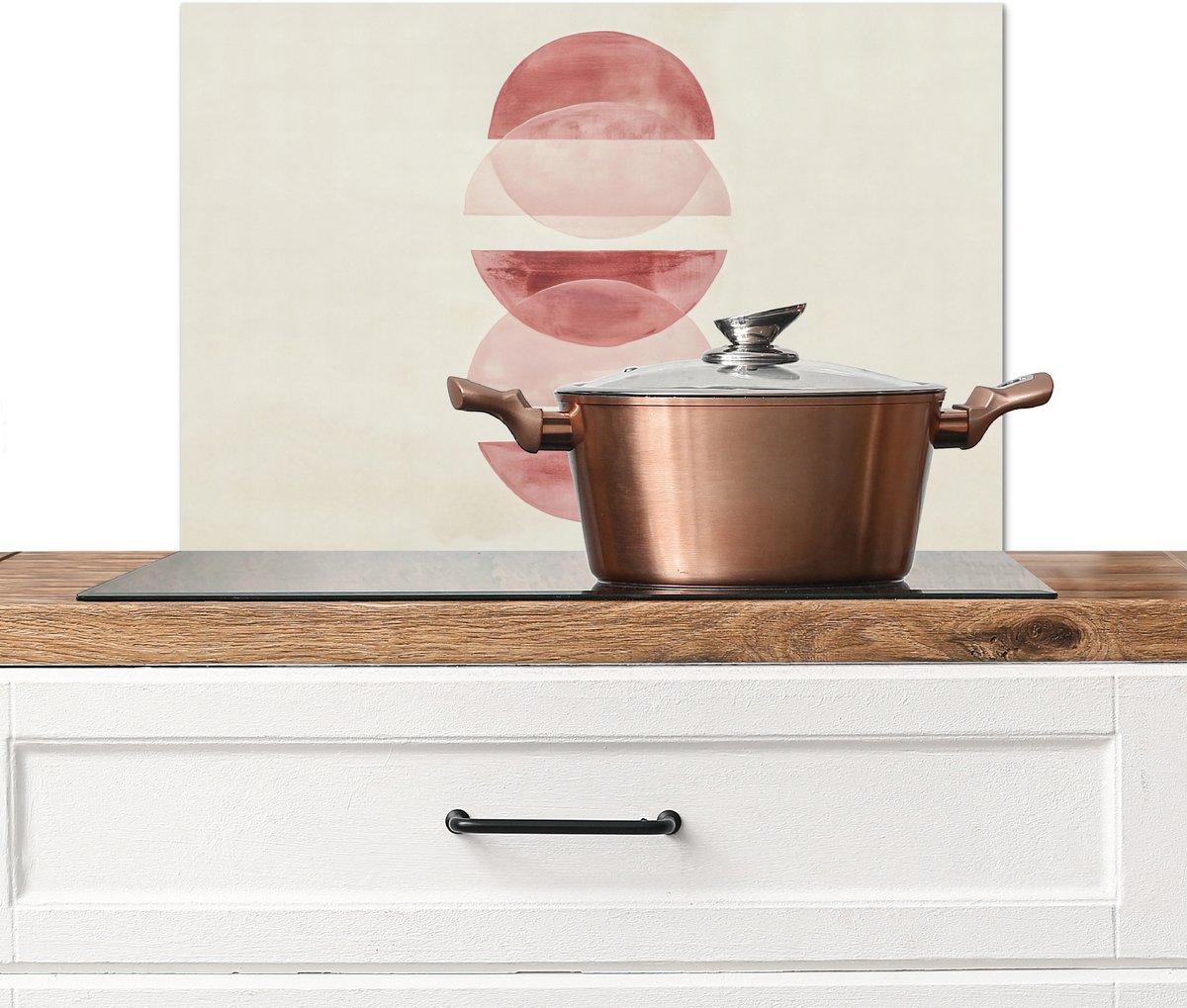 KitchenYeah Spatscherm keuken 70x50 cm Kookplaat achterwand Minimalistisch Cirkels Roze Muurbeschermer Spatwand fornuis Hoogwaardig aluminium