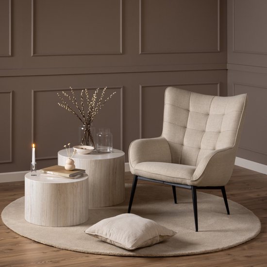 Fauteuil Tissu Beige - 77x89,5x99cm - Vera - Giga Living