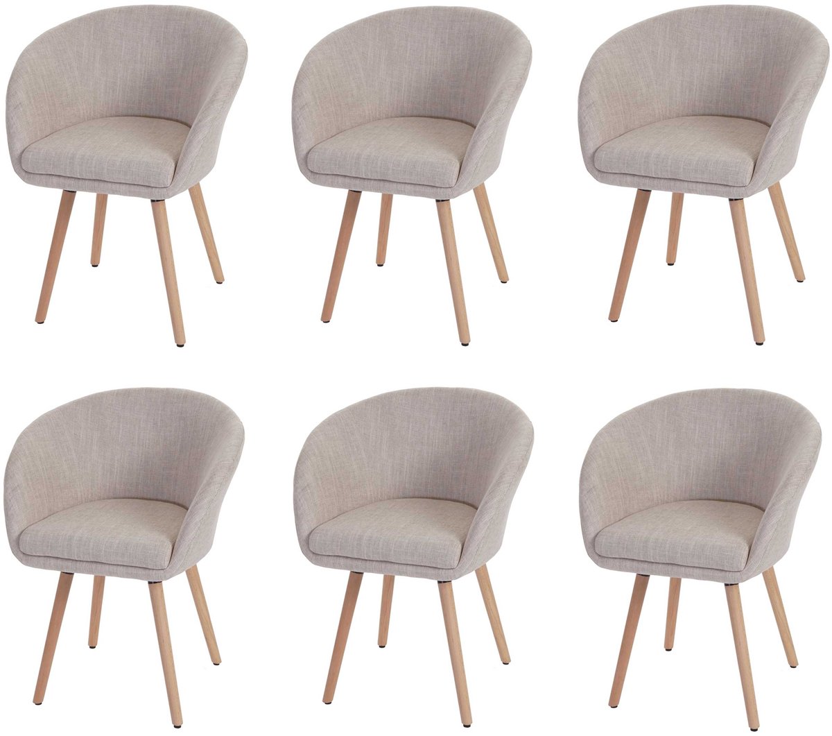 MCW Set van 6 eetkamerstoelen Malmö T633, stoel keukenstoel, retro jaren 50 design ~ textiel, crème/grijs