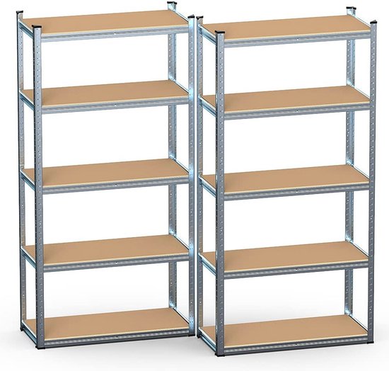 Yaheetech Opbergrek, zwaar belastbaar, met verstelbare MDF-planken, organizer, planken voor garage, woonkamer, keuken, kelderruimte, 360 x 30 x 180 cm, zilver