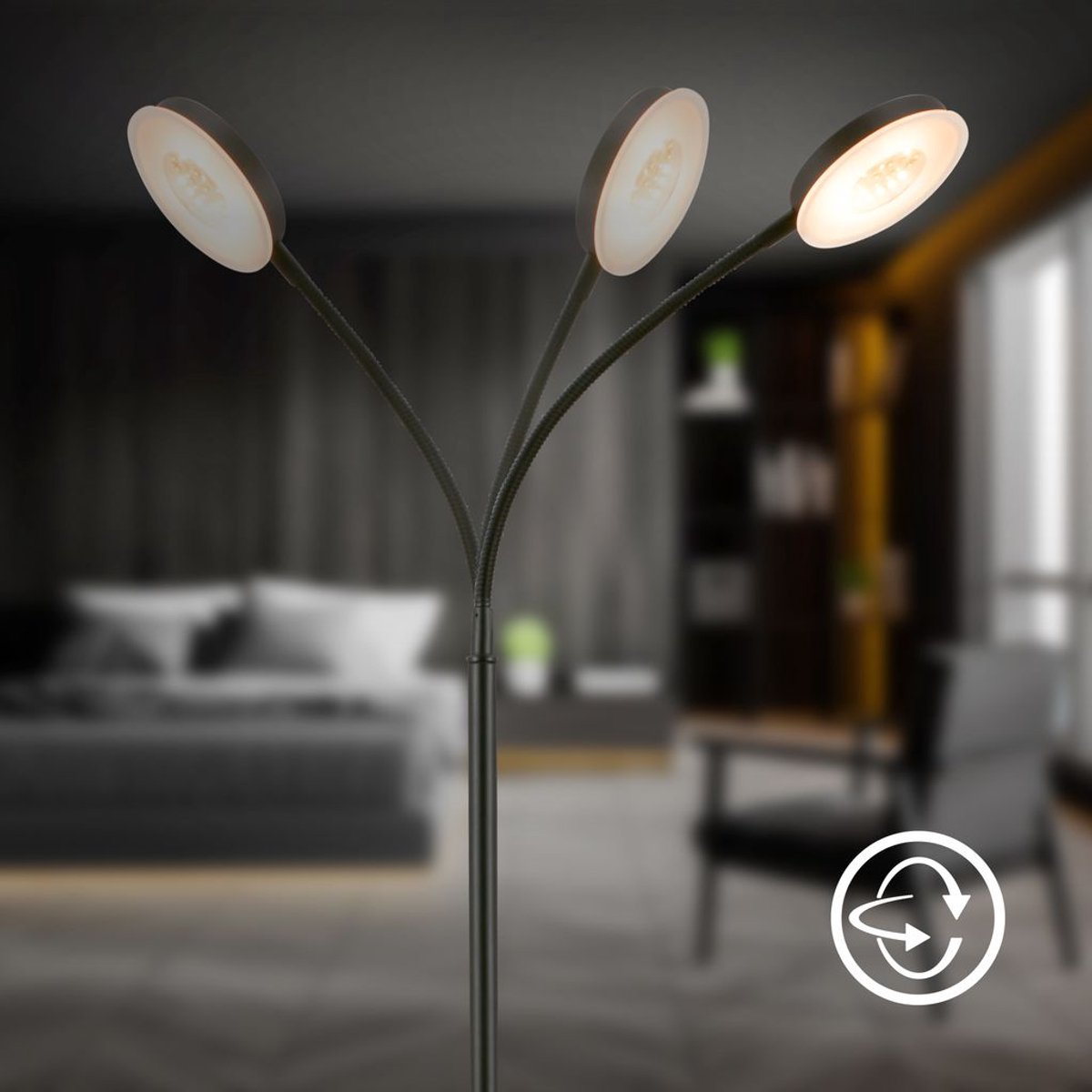 BRILONER Megg - LED Vloerlamp – dimbaar & zwenkbaar – 125.5 cm hoog – warm wit licht – moderne staande lamp – leeslamp voor woonkamer – zwart thumbnail 7