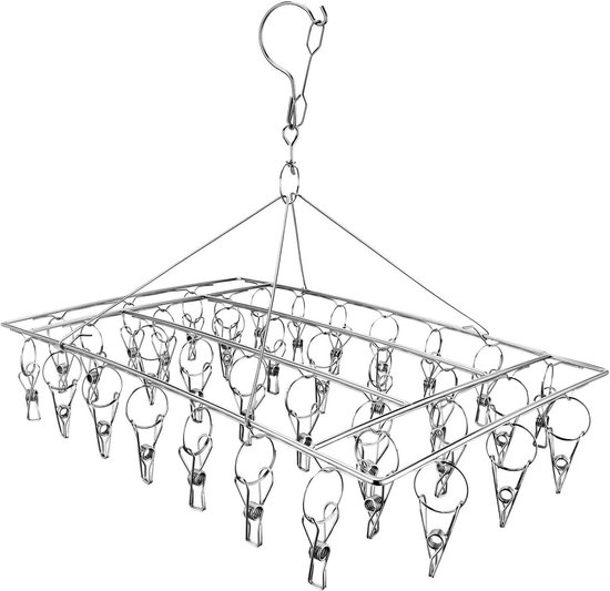 FXDM Metal Sock Hanger, Stainless Steel Drying Rack With 40pcs Pegs And Swivel Hook, Windproof...