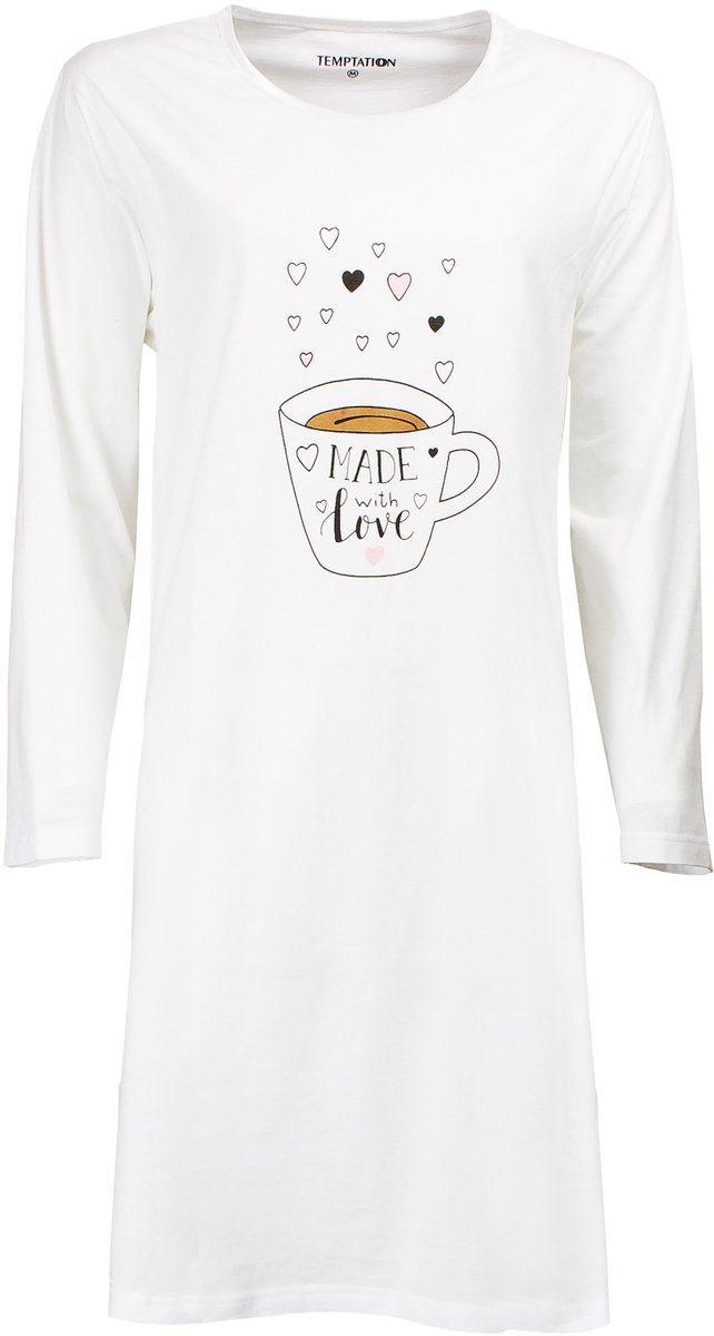 Temptation Dames Bigshirt - Made with Love Print - Wit