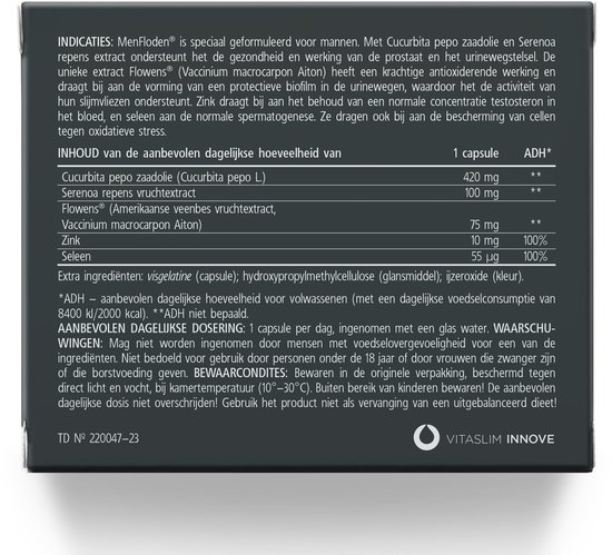 MenFloden – innovatie voor gezonde prostaat. Krachtige vloeibare formule met driedubbele werking. Cucurbita pepo, Serenoa repens, Flowens®. 1 caps./dag. Getest in een laboratorium. - 20 Capsules