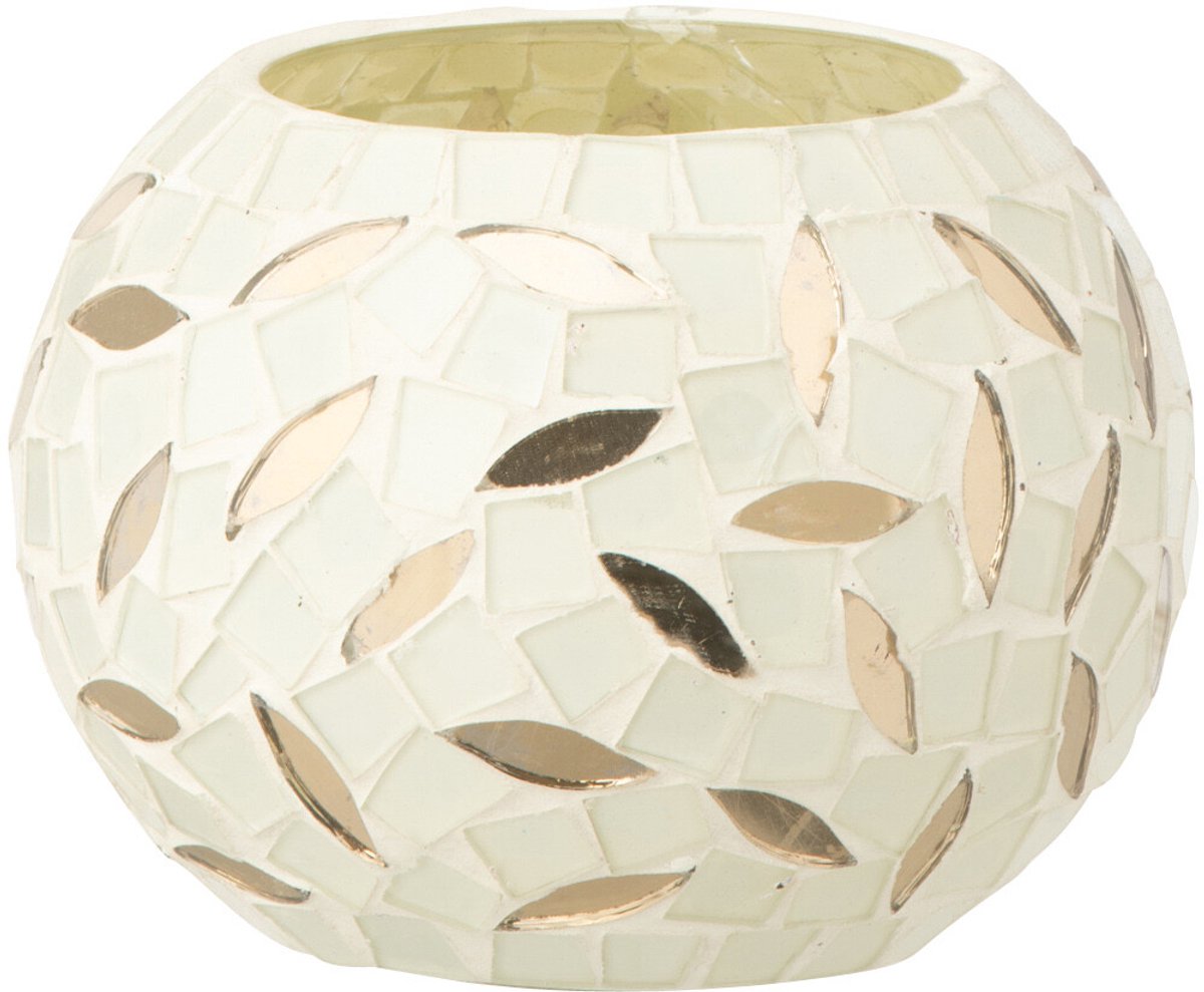 J-Line kaarshouder Bal Mozaïek - glas - wit/zilver - small Wit - Zilver
