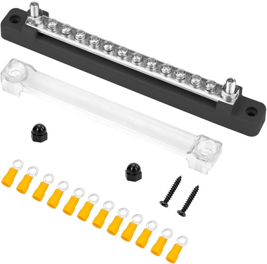 Foto: Allecto plus verzamelrails stroomverdelingsblok 12v 48v dc met klembouten voor auto vrachtwagen boot zwart 150a 