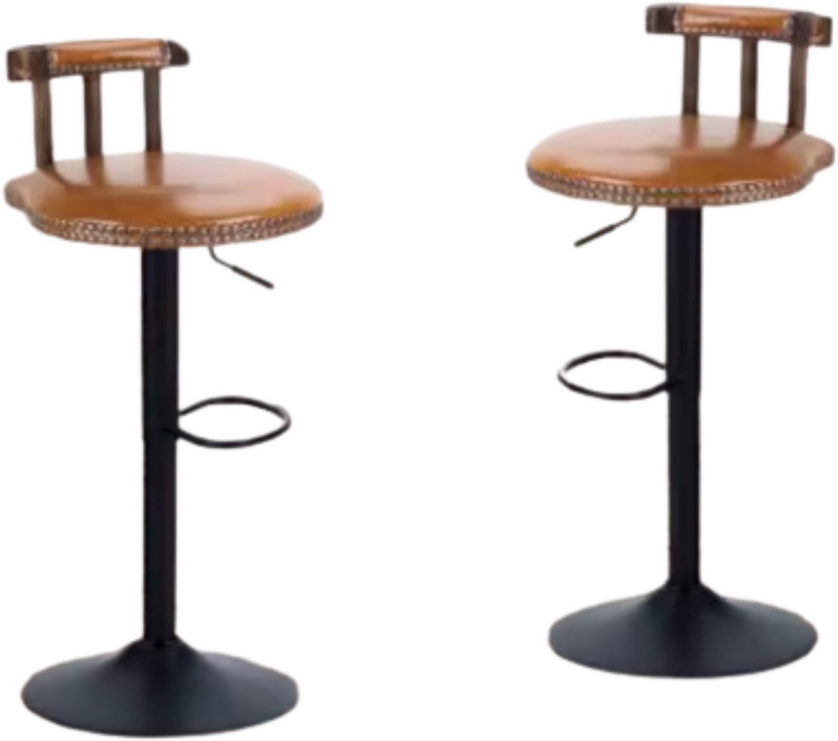 Bolt Edge Retro Barkrukken - Set van 2 - Met rugleuning - Licht bruin - Verstelbaar - Voor Keuken, Bar of woonkamer - Draaibaar - PU leer