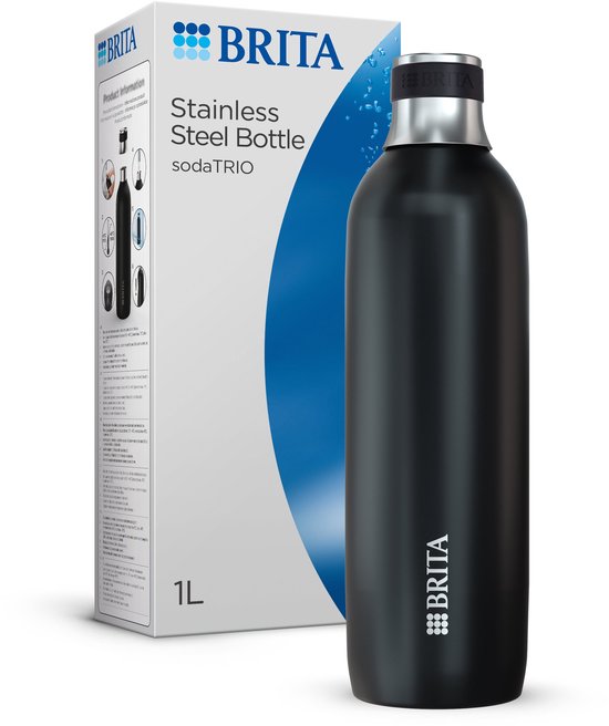 Brita Sodatrio Rvs Fles – Zwart Groot 1-pack