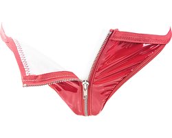 BamBella® Erotische onderbroek - Maat S/M - Wetlook string Dames - Rood Datex mix latex en stof ondergoed Sexy BDSM kleding met rits open kruis